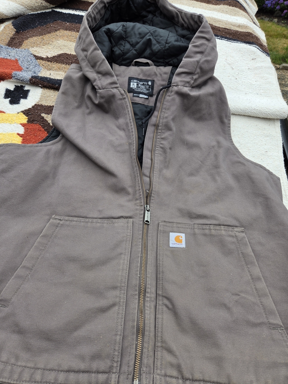 Carhartt Hooded Quilted Vest in Taupe Brown